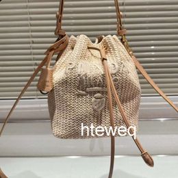 2024 High-end designer bag bucket leisure straw woven material sports