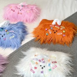 Tissue Boxes Napkins Dopamine creative cute long hair dog tissue bag with small hair clip suitable for home living room car desktop tissue storage box B240514