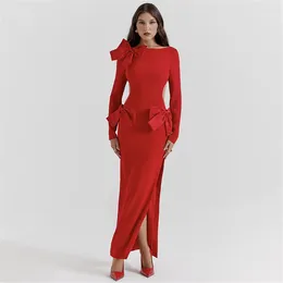 Casual Dresses 2024 Sexy Women Black Red Backless Long Sleeve O Neck Elegant Bow Bandage Clothes Club Party Celebrity Fashion Maxi Dress