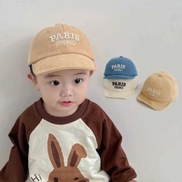 Caps Hats Spring Autumn Baby Corduroy Baseball Hat Cute Bear Toddler Duck Tongue Hats Korean Boy Girl Outdoor Sun Visors Kids Peaked Cap Y240514