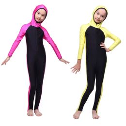 set Full Cover Bodysuits Swimwear for Girls Hooded Swimming Suit Children Onepiece Muslim Swimsuits Quickdry Musulman Burquinis