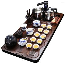 Teaware Sets Tea Set Household Ebony Whole Board Log Tray Living Room Office Integrated Full-Automatic Electrical Appliances