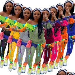 Women'S Tracksuits Two Piece Outfits Womens Tie Dye Set T Shirt Top And Pants Tracksuit Jogging Femme Autumn Plus Size Drop Delivery Dhxtb