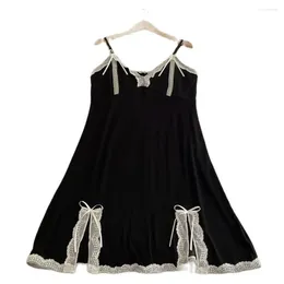 Women's Sleepwear Female Plus Size Nightgown Chemise Sexy Lace Trim Split Modal Cotton Sling Nightdress Lingerie Loungewear Home Gown