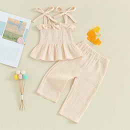 Clothing Sets 0-36months Baby Girls Summer Clothes Set Solid Beige Pink Purple Sleeveless Camisole Long Pants Set Baby Girls Summer Outfits