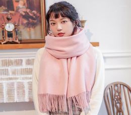 Scarves Winter 100 Wool Scarf For Women Thicken Warm Shawls And Wraps Foulard Femme Solid Pink Cashmere Echarpe19691287