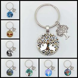 Keychains Lanyards New Tree of Life Personality Declaration Keychain Art Photo Glass Pendant Keychain DIY Gift Jewellery Charm Bag Souvenir Y240510