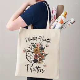 Shopping Bags Mental Health Matters Tote Bag Floral Canvas Shoulder Psychologist Therapist Gift