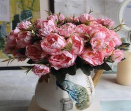 30cm Rose Pink Silk Bouquet Peony Artificial Flowers 5 Big Heads 3 Small Bud Bride Wedding Home Decoration Fake Flowers Faux5955107