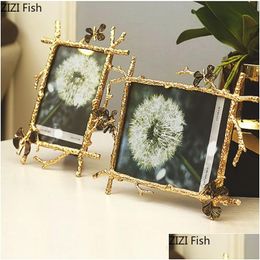 Paintings 6 7 10Inch Nordic Vintage Metal Butterfly P Family Portrait Nightstand Desktop Square Golden Picture Frames Home Decor Dro Dhajr