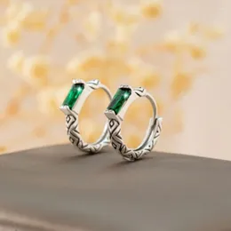 Hoop Earrings Vintage Textured Emerald Stone Unisex Simple Fashion Temperament Unique Design Niche Styling With