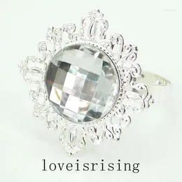 Party Favor 120PCS/Lot Beautiful Clear Acrylic Gem Silver Plated Napkin Rings Wedding Table Decor Holder Cloth Ring