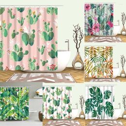 Shower Curtains Tropical Plants Bathroom Curtain Polyester Fabric Leaf Print Cactus Home Decor