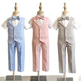 Baby Boys Formal Birthday Pograph Suit Kids Vest Shirt Pants Bowtie Wedding Dress Teenager Suit Children Graduation Costume 240514