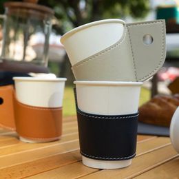 PU Leather AntiScald Coffee Tea Cup Holder Heat Insulated Sleeve Nonslip Case Water Bottle Bag Cover 240509