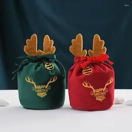 Gift Wrap Christmas Candy Bag Antler Bow Velvet Drawstring S Navidad Year's 2024