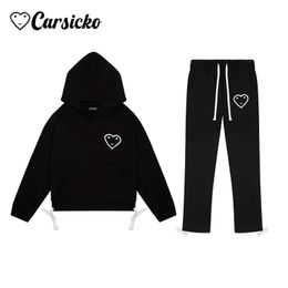 Carsicko Fashion Men Women Tracksuit Y2K Harajuku Hip Hop Streetwear Hoodies Pants Long Set Casual Sport Spetshirt Pantaloni 240513