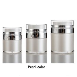 15 30 50g Pearl White Acrylic Airless Jar Round Cosmetic Cream Jar Pump Cosmetic Packaging Container LL