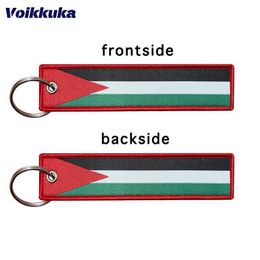 Keychains Lanyards 1Pc 2Pcs 3Pcs Set Sales Aviation Gifts Woven Palestinian Flag Pattern Label on Both Sides Car Keychain Backpack Pendant Wholesale Y240510