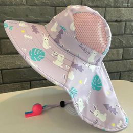 Hats 5colors Summer Baby Sun Hat With Neck Flap UV Protection Strap Wide Brim Beach Kids Bucket Cap For Boys Girls Outdoor
