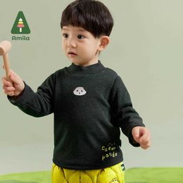 Pullover Amila Baby Boy T-shirt 2023 Winter New Wool Panda Embroidery Soft and Fashionable Baby ClothingL240502
