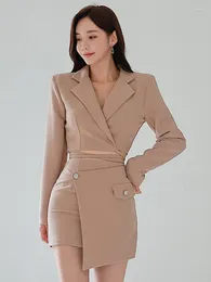 Two Piece Dress Fashion Y2K Sexy Formal Chic 2 Pieces Outfits Suits Women Lady Cropped Short Tops Coat Blazer Suit And High Waist Mini Skirt