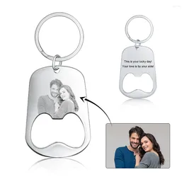 Party Favour Personalised Stainless Steel Po Keychain Customised Engraving Keyring Bottle Opener Keychains Men Gift