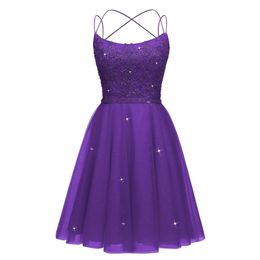 Tulle brilhante uma linha Vestidos de baile de regresso a casa para adolescentes Spaghetti tiras