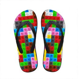 Flats Slippers Women Slipper House Customised 3D Tetris Print Summer Fashion Beach Sandals For Woman Ladies Flip Flops Rubber Flipflops 09nK# 271 flops a5b1