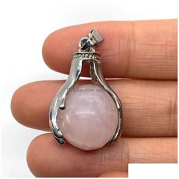 Charms Charms Hand Hold Natural Crystal Stones Round Tiger Eye Black Onyx Rose Quartz Stone Ball Charm Beads Pendants For Jewellery Maki Dhkod