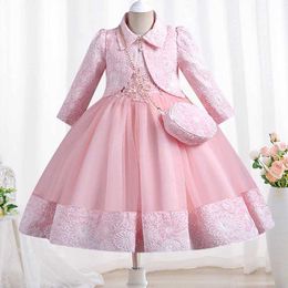 Girl's Dresses New 2024Girls Dress Elegant Long Sleeve Embroidery Party Dress Wedding Flower Child Dress Free Delivery for Girls aged 0-8 Y240514