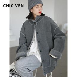 Women's Jackets CHIC VEN Women Jacket Retro Loose Plush Korean Coats Woman Clothes Thick Warm Female Outerwear Casual Autumn Winter 2024