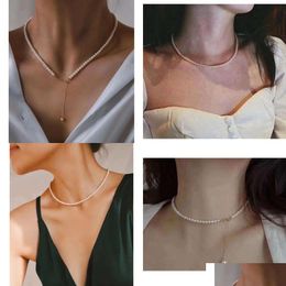 Pendant Necklaces 22091304 Womens Pearl Jewelry Necklace Aka 4-4.5Mm Freshwater Chocker 40/45Cm Au750 Yellow Gold Adjustable Chain C Dhsfk