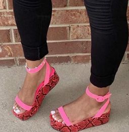 2020 Pink Platform Shoes Woman Sandals Open Toe Sandals Colourful Snake Ladies Summer Shoes Ankle Buckle Woman Size Plus7248721