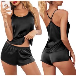 Summer Home Clothing Suspender Satin Silk Shorts Two Piece Set For Women S Pajamas