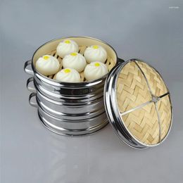 Double Boilers Stainless Steel Cookware Bamboo Steamer Rice Snack Basket Set Dumpling Kitchen Cooking Tools