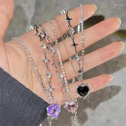 Correntes Y2K Cole -pingente de cristal roxo Mulheres doces frios menina punk Clavicle Chain Moda estética Jóias Presente 2024