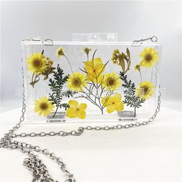 Evening Bag Custom Processing Design Real Flowers Dried Flowers Acrylic Transparent Box Embossed Bag Small Daisy Female Party Bag