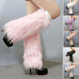 Women Socks Imitation Wool Boots Cover Kawaii Plush Faux Fur Warm Leg Stage Performance Long Grass High Guards Cute Sock