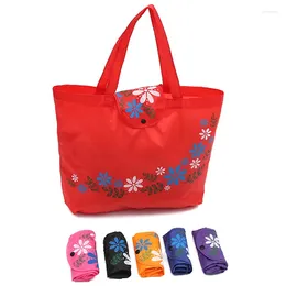 Storage Bags Foldable Shopping Bag Flower Printed Oxford Fabric Shoulder Portable Eco-Friendly Grocery Reusable Tote For Ladies