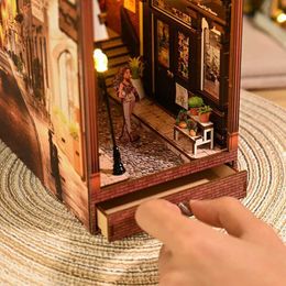 Architecture/DIY House Miniature Doll House Set 3D Puzzle DIY Book Nook Kit Eternal Bookstore Wooden Dollhouse With Light Building Model Toys for Gifts
