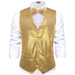 Men's Vests Hi-Tie Yellow Gold Sequin Jacquard Collar Suit Vest Slim Fit Waistcoat For Wedding Groomsmen V-Neck Tuxedo Sleeveless Jacket