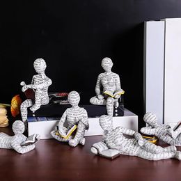 Reading Statue Man Book Resin Aesthetic Abstract Modern Sculptures for Coffee Table Tabletop Library Accessories 240513