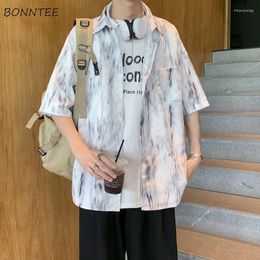 Men's Casual Shirts Summer Men Tops Tie Dye Cool Baggy Pockets Streetwear All-match Fashion Short Sleeve Korean Style Handsome Daily