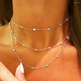 Pendants 925 Sterlilng Silver CZ Station Chain Necklace Delicate Choker Long Multilayer Women Elegant Collar 46cm 85cm 102cm