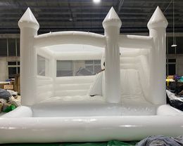4.5x4.5ft White Bounce House With Slide inflatable Bouncy Castle Combo wedding jumper Bouncer Moonwalks jumping For Kids Commercial Kids audits include blower