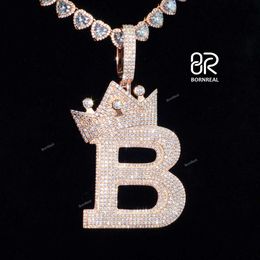 10K Moissanite Initial Letter B Classic Ice Out Round Brilliant Cut Pure Gold Pendant Fine Hip Hop Jewellery