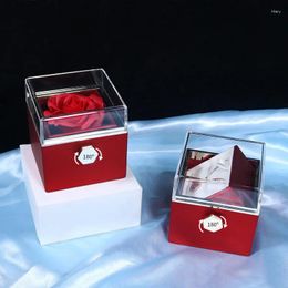 Gift Wrap Exquisite Single Rose Jewellery Box Rotatable Surprise Ring Necklace Universal With Fixed Drawstring Acrylic Cover