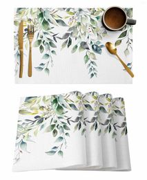 Table Mats 4/6 Pcs Pastoral Style Plants Eucalyptus Leaves Placemat Kitchen Home Decoration Dining Coffee Mat