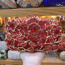 Evening Bags XIYUAN Lady Pink/Red/Blue Crystal Rhinestones Purse Metal Handbag Wedding Bridal Party Clutch Handbags